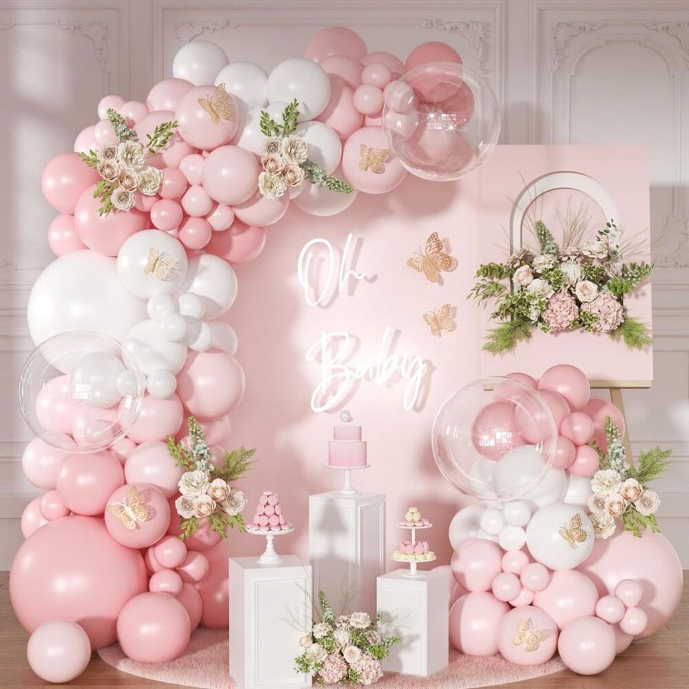 NUTTYBASH 126Pcs Light Pink White Balloon Arch Garland Kit Baby Shower Birthday